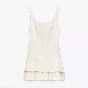 Zara White Pleated Dress